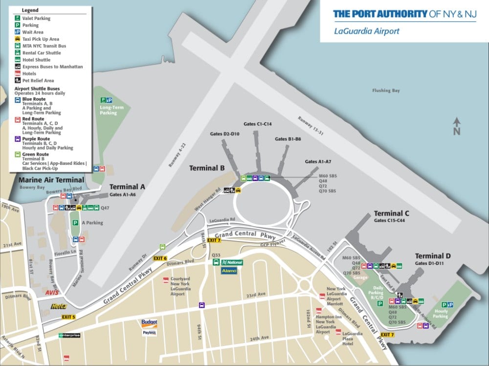 jfk airport and laguardia airport map Laguardia Lga Airport Guide Hotels Free Shuttles Park N Fly jfk airport and laguardia airport map