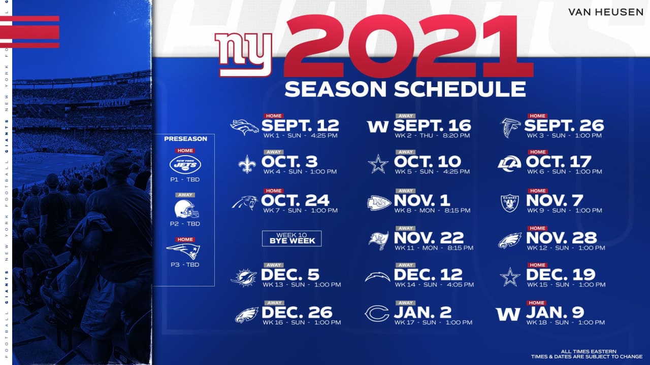 New York Giants Schedule 2021 New York Giants Schedule 2021