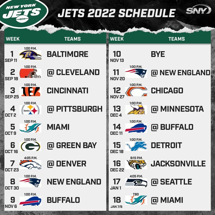 New York Jets Schedule 2022 New York Jets Schedule 2022